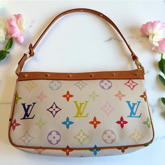 Authentic Louis Vuitton Pochette Multicolor Murakami Top Handle Bag MSRP: $2,700 - Picture 3 of 13